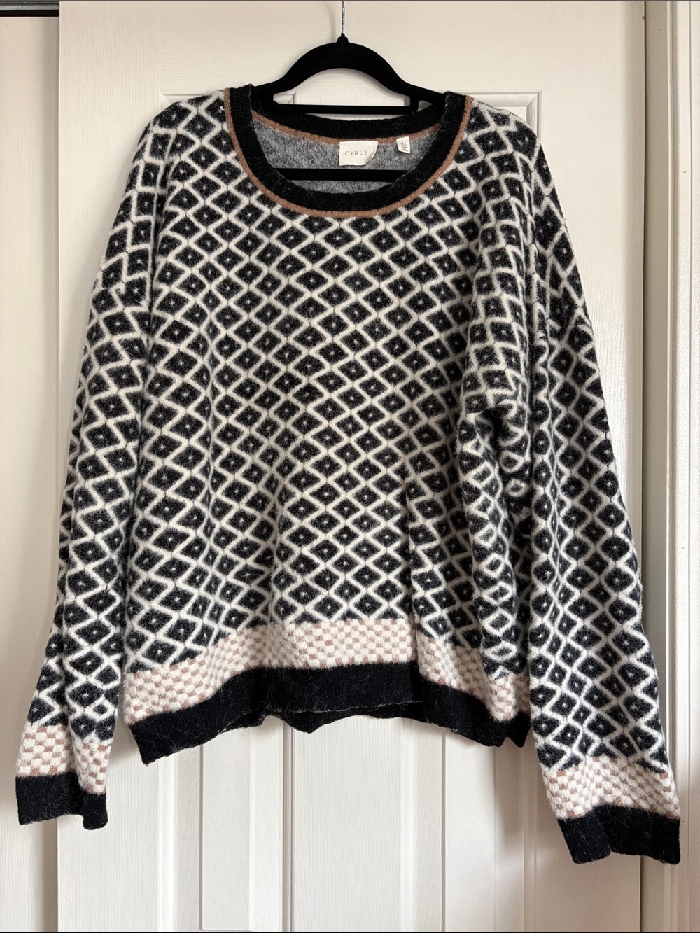 Cyrus Black, Cream & Brown Geometric Crewneck Sweater